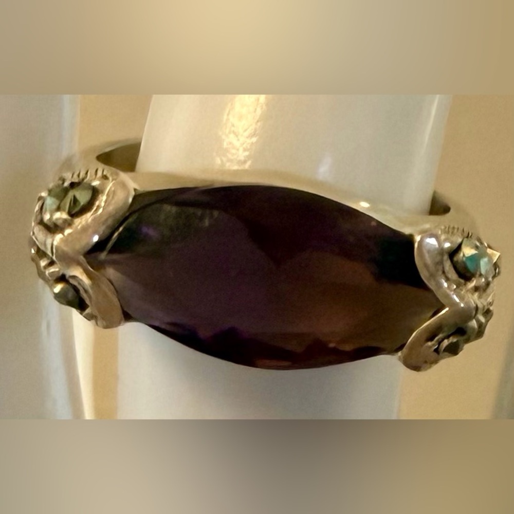 Marquise-Cut Purple Quartz Gemstone Sterling Ring, Sz 7